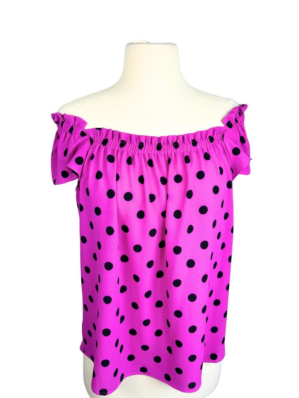 CeCe Hot Pink Polka Dot Off Shoulder Top XS